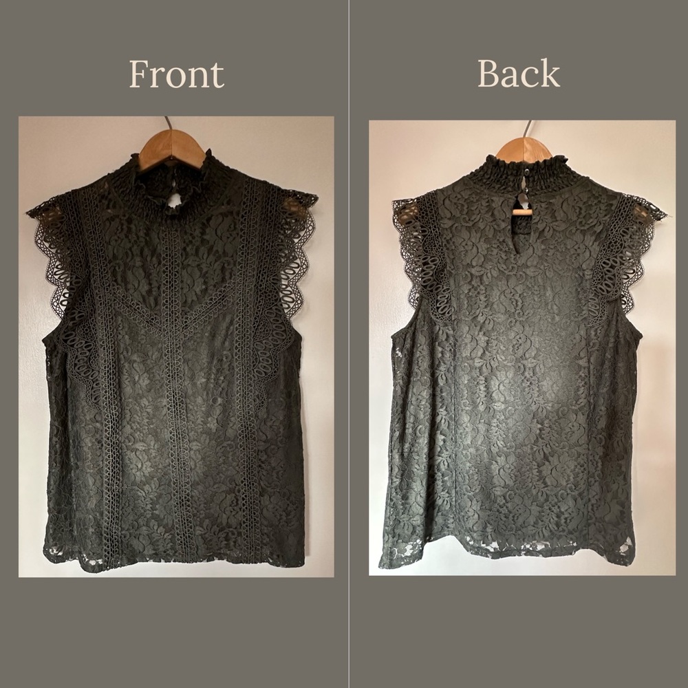 Green Lace Sleeveless Top - Size L